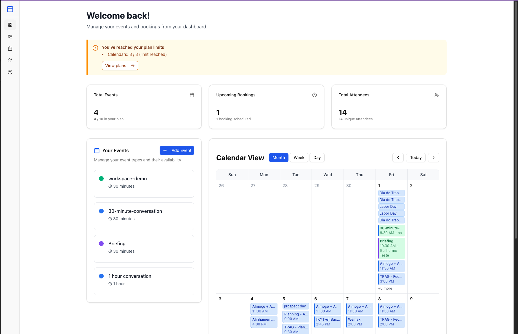 Lupit Calendar dashboard preview